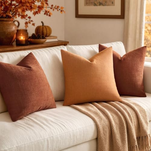 MIULEE Textured Chenille Fall Throw Pillow Covers 20x20 Inch Burnt Orange - Image 4