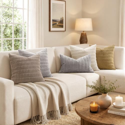 MIULEE Euro Sham Corduroy Decorative Throw Pillow Covers 24x24 Light Grey - Image 5