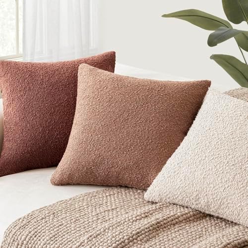 Foindtower Textured Boucle Throw Pillow Covers 16x16 Dusty Orange Hazel - Image 6