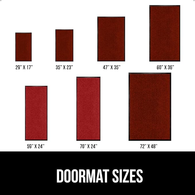 GORILLA GRIP Waterproof Traffic Guard Door Mat, 47x35, Heavy Duty Entryway Mats, Strong Rubber Back Commercial Utility Rugs for Office Hallway, Garage Floor and Home, Low Profile Carpet Runner, Red