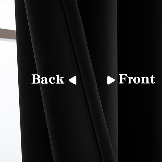 Curtains 90 Inches Long 2 Panels Set, Blackout Curtains for Bedroom Living Room, Thermal Insulated Grommet Room Darkening Drapes for Privacy Home Decor Windows(W52 x L90, Black)
