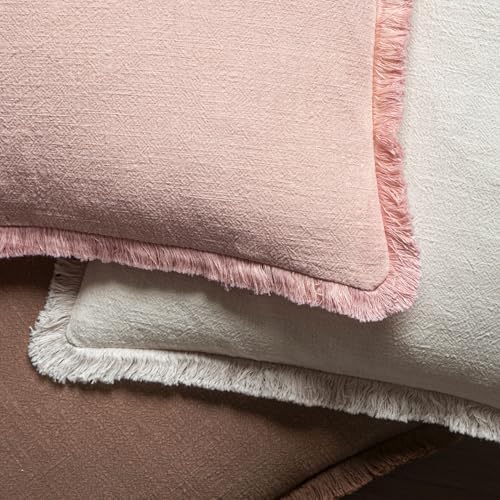 MIULEE Boho Linen Fringe Decorative Throw Pillow Covers Pink 18x18 - Image 4