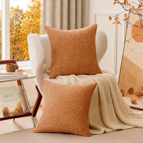 a moment Fall Orange Chenille Throw Pillow Covers 22x22 Inch Pack of 2 Modern - Image 2
