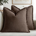 MIULEE Boho Linen Fringe Decorative Fall Pillow Covers Reddish Brown 18x18 by MIULEE