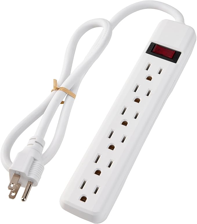 6-Outlet Surge Protector – 250 Joules, 2ft Cord, 15A/125V, 1875W Max – Right Angle Plug, Black – Home, Office, & Electronics Protection
