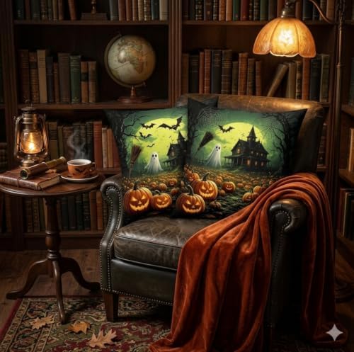 Halloween Throw Pillow Covers, Spooky Ghost Pumpkin Design, 18x18 Inch - Image 5