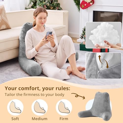 Sasttie Reading Pillow for Bed, Back Pillow for Sitting Up, Dark Grey - Image 3