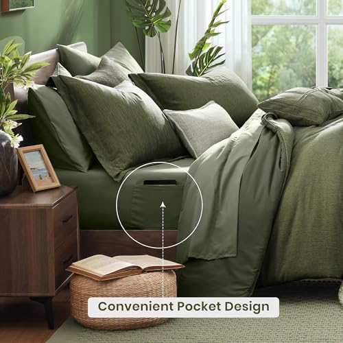 Monbix Twin XL Comforter Set Olive Green 5 Pieces Bed in a Bag - Image 4