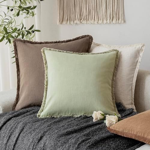Foindtower Decorative Linen Fringe Throw Pillow Covers 26×26 Light Green - Image 5