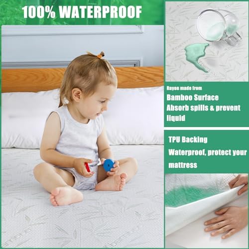 Waterproof Mattress Protector Twin Size, Viscose Cooling Breathable Mattress - Image 2