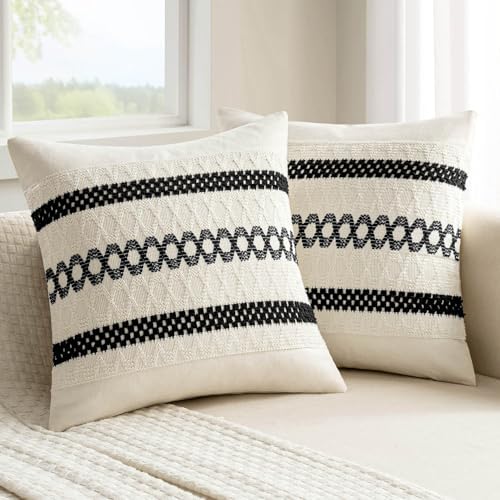 MIULEE Set of 2 Black Boho Decorative Pillow Covers 18x18 Inch by MIULEE