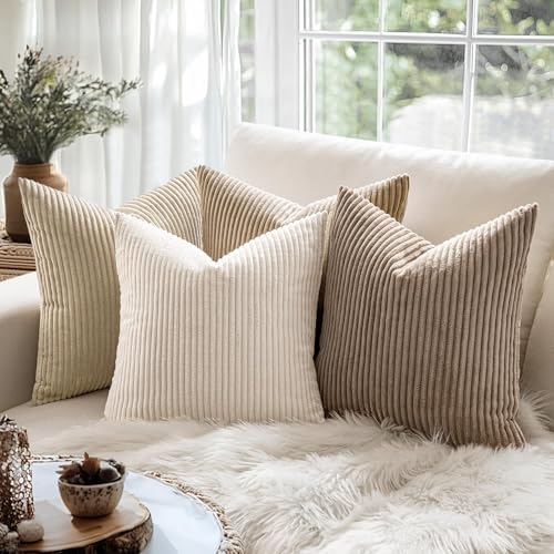 MIULEE Decorative Corduroy Throw Pillow Covers Set of 2 20x20 Cream White - Image 3