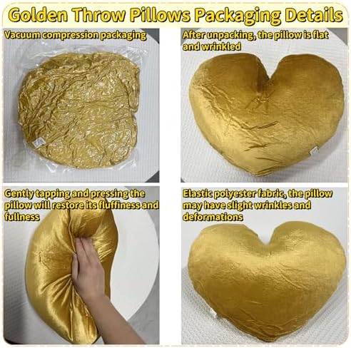 Gold Heart Pillow 16" Decorative Throw Pillows - Image 5