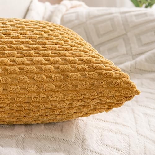 Set of 4 Yellow Rust Aqua Decorative Throw Pillow Covers 18x18 Inch Corduroy - Image 7