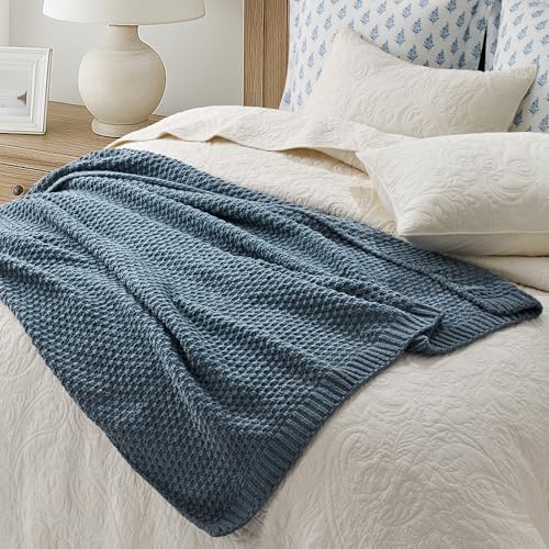 EVERGRACEHOME Chunky Chenille Knit Throw Blanket, 50 x 60, Stormy Blue - Image 4