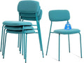 Stackable Dining Chairs Set of 4, Stack Chair with Padded Seat & Back, 4-Pack Indoor Stacking Chairs for Waiting Room, Classroom, Church, Lobby and Restaurant, Blue.