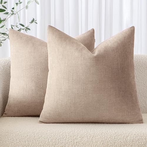 MIULEE 24x24 Inch Euro Textured Chenille Throw Pillow Covers Irish Cream by MIULEE