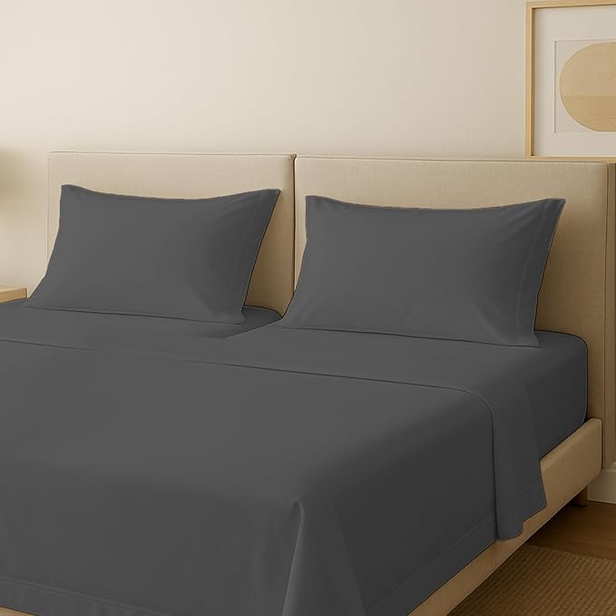 Carressa Linen Split King Sheets Sets for Adjustable Bed - 100% Egyptian Cotton 600 Thread Count 5 PC Top Split King Sheet Set (Dark Grey), 16" Deep Pocket Silky Soft Cooling Luxury Hotel Sheets