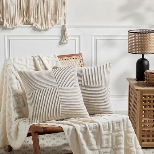 Fancy Homi 2 Packs Neutral Taupe Euro Decorative Throw Pillow Covers 26x26 Inch - Image 6