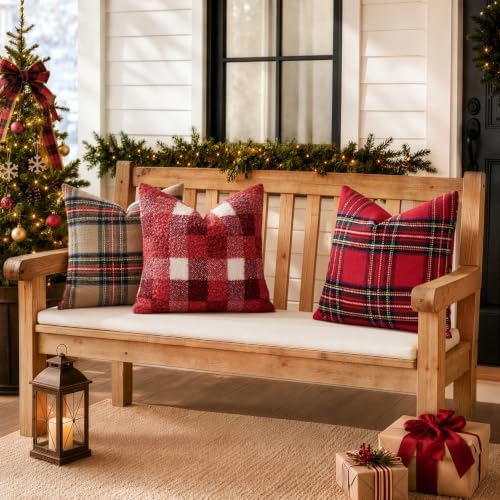 EMEMA Christmas Pillow Covers 18x18 Set of 2, Buffalo Plaid Boucle Throw Pillow - Image 7