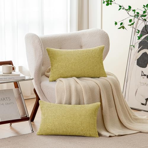 a moment Yellow-Green Chenille Throw Pillow Covers 12x20 Inch Pack of 2 Modern - Image 2