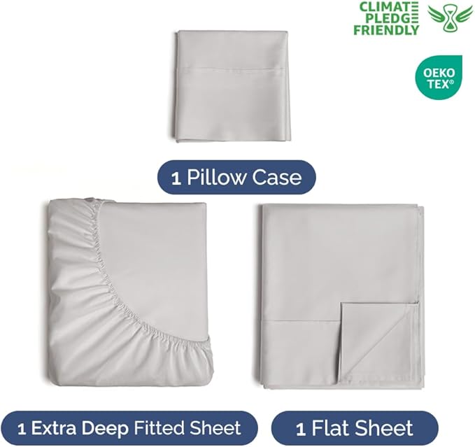 Twin 4 Piece Sheet Set - Cooling, Comfy & Breathable - Hotel Luxury Bedding, Includes Fitted Sheet for Women, Men, Kids & Teens - 1 Flat, 1 Fitted Sheet, 2 Pillowcases with Deep Pockets - French Grey
