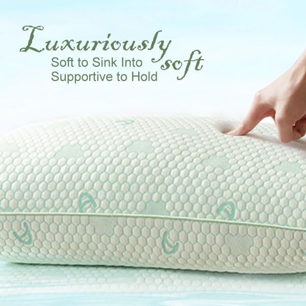ACCURATEX Cooling Memory Foam Pillows for Sleeping Standard Size Set of 2, Adjustable Fluffy Pillows with Removable Cover, Cool Bed Pillow for Side Back Stomach Sleepers, Machine Washable, Green