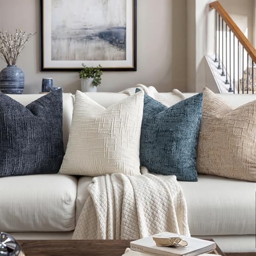 MIULEE Chenille Textured Throw Pillow Covers Navy Blue 20x20 Set of 2 - Image 4