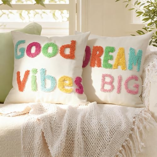 Throw Pillow Covers 18*18 Boho Spring Decorative Tufting Letters - Image 2
