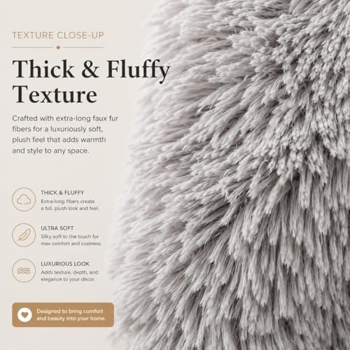 REAFORT Long Hair Faux Fur Euro Sham Cover 26"x26", Hidden Zipper - Image 5