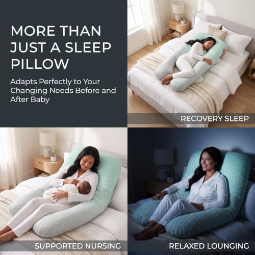 U Shaped Pregnancy Pillow Quilted Honeycomb 55 in Sage Ombre - Image 5