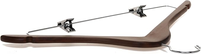 Quality Wooden Skirt Hangers with Clips Smooth Solid Wood Pants Hangers with Durable Adjustable Metal Clips, Swivel Hook, Coat, Jacket, Blouse Suit Hangers (Walnut - Chrome Hook, 20)