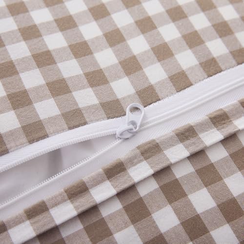 Mywinlle Taupe Plaid Gingham Ruffle Decorative Throw Pillow Covers 24"x24" - Image 5
