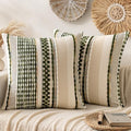 ANRODUO Boho Decorative Pillow Covers Olive Green Stripe 24x24 Pack of 2 by ANRODUO