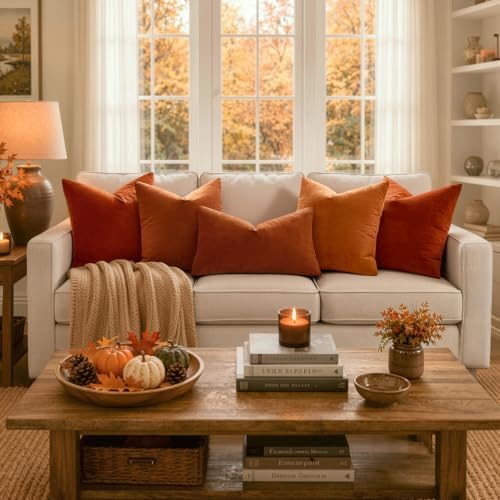MIULEE Velvet Fall Throw Pillow Covers 20x20 Inch Pack of 2 Rust - Image 4