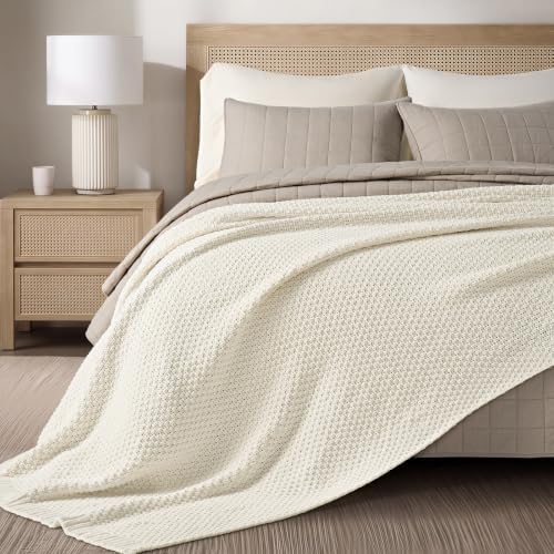EVERGRACEHOME Chunky Chenille Knit Throw Blanket, Ivory White - Image 4