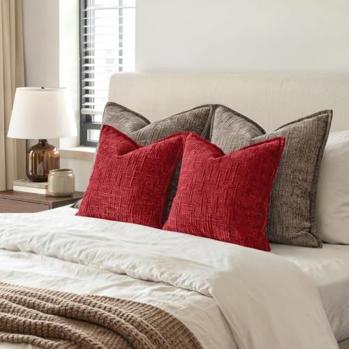MIULEE Slubby Textured Decorative Throw Pillow Covers Red 20x20 - Image 5