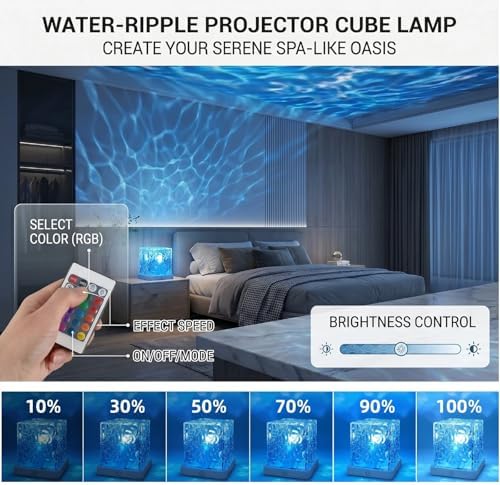 Rechargeable Ocean Wave Projector Light, 16 Color Changeable & Dimmable Shower Lamp with Remote, Cube Mood Ambient Lighting, Ocean Room Decor, Cordless Night Light for Bathroom, Room Decor - Image 4