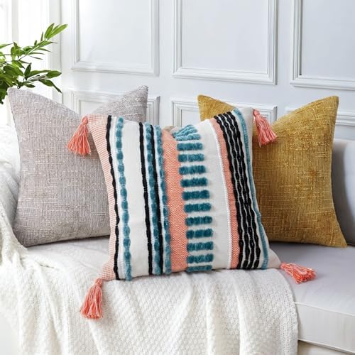 NUYECY Boho Throw Pillow Covers 16x16 Aesthetic Neutral Boucle Couch Pillow - Image 5