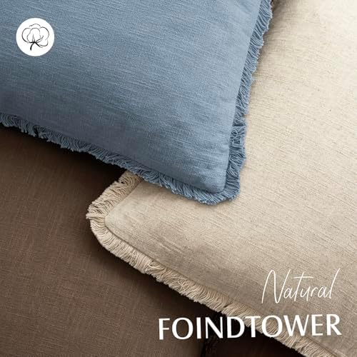 Foindtower Decorative Linen Fringe Throw Pillow Covers 18×18 Misty Blue - Image 4