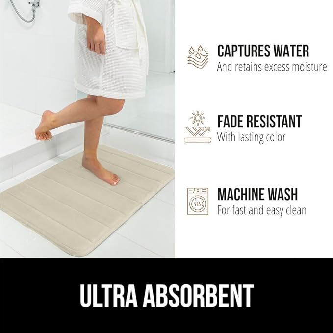 GORILLA GRIP Memory Foam Bath Mat, Soft Absorbent US Designed Bathroom Rug, Gripping Dots Machine Washable Bathmat, Cushioned Floor Mats, Shower Sink Rugs Room Décor Accessories, 42x24 Champagne