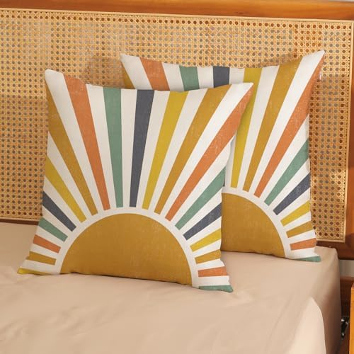 Boho Pillow Covers 20x20 Set of 2 Stripes Colorful Yellow Sunshine Decorative - Image 2
