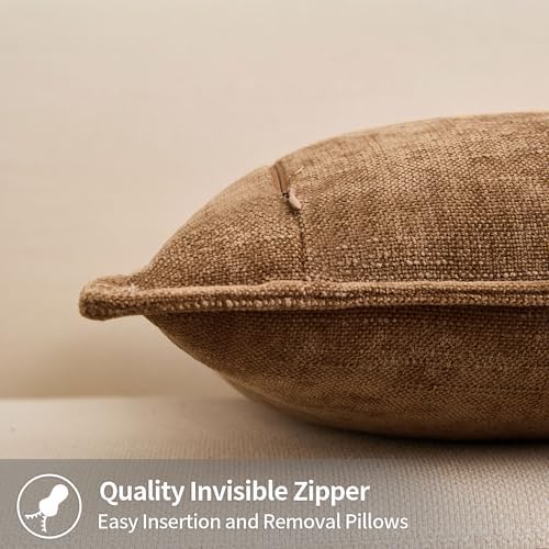 Allorry Throw Pillow Covers 20x20 Light Brown Chenille Solid Home DecorC20 - Image 2