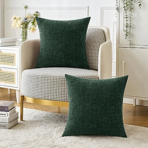 MIULEE Soft Chenille Throw Pillow Covers Green 20x20 Inch Pack of 2 - Image 4