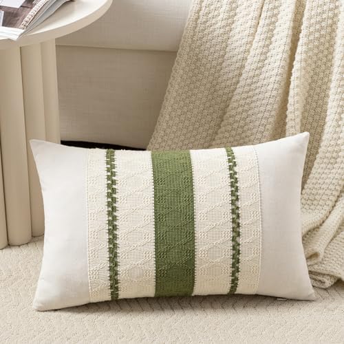 Fancy Homi Set of 1 Boho Moss Green Long Lumbar Decorative Throw Pillow Cover by Fancy+Homi