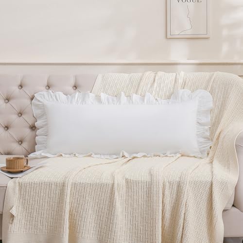 14x36 inches Off White Ruffled Lumbar Pillow Cover 1 Piece - Image 5