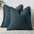 MIULEE Boho Linen Fringe Decorative Throw Pillow Covers Navy Blue 18x18 by MIULEE