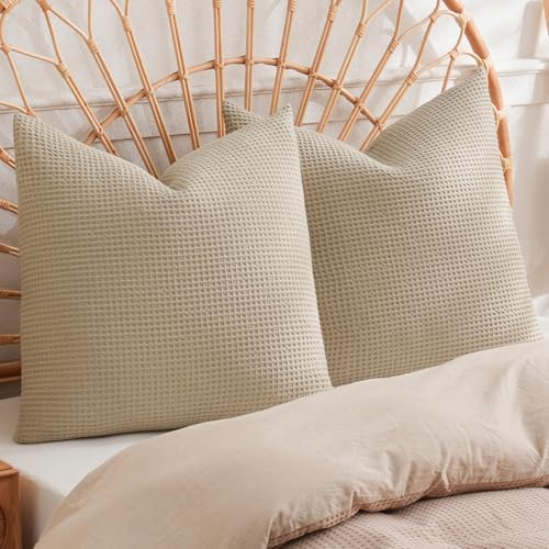 PHF 100% Cotton Waffle Weave Throw Pillow Cover, No Insert, 2 Pack Elegant Home by PHF
