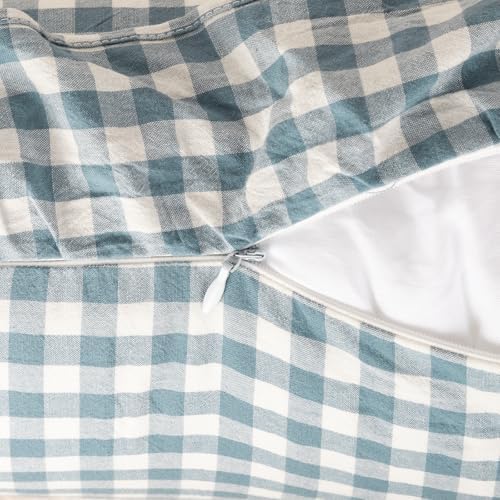JoraLion Ruffled Lumbar Pillow Cover 14x36 Gingham Smoke Blue - Image 6