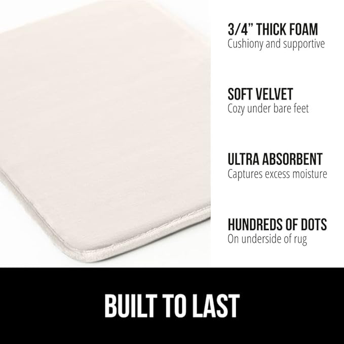 GORILLA GRIP Memory Foam Bath Mat, Soft Absorbent Velvet Bathroom Mats, Durable Dots on Underside, Machine Washable Bathmat, Carpet Rug Room Decor for Shower Tub Floor RV, 36x24 Rugs, Cream